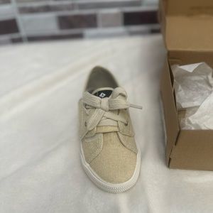 Adorable Girl’s Sperry shoes. Tan with sparkles